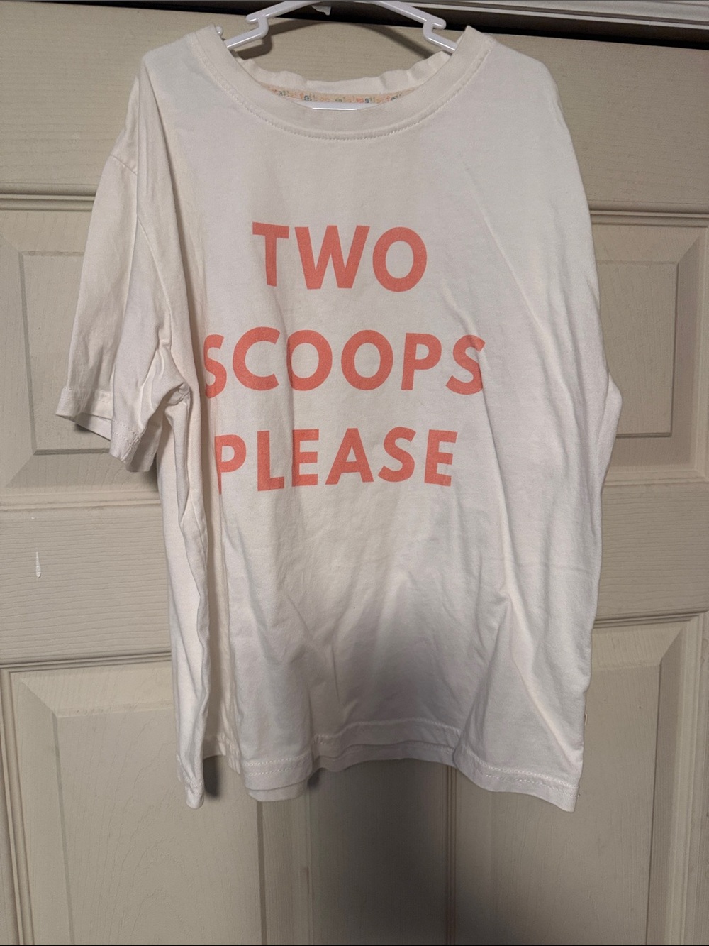 Kids 'Two Scoops Please' Graphic Tee - White with Coral Print